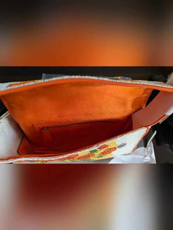 NWT STAUD TOMMY Glass Beaded Vegan Shoulder Bag - CALIFORNIA POPPY; $295 - Picture 13 of 16